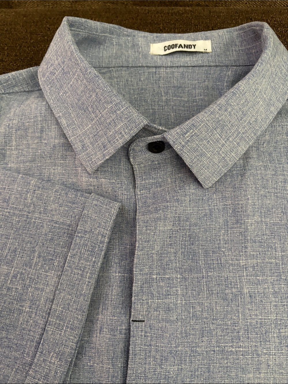 COOFANDY Men's Short Sleeve Light Blue Linen-Blend Button Shirt. Size M
